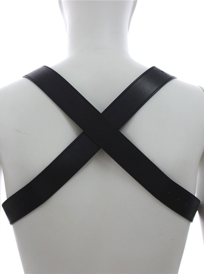 Rear view showing black X-back harness straps