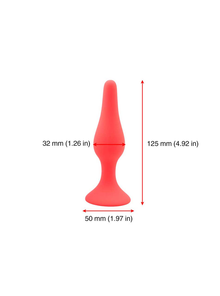 Red silicone anal plug M size - 32mm diameter 125mm length suction base (50mm base)