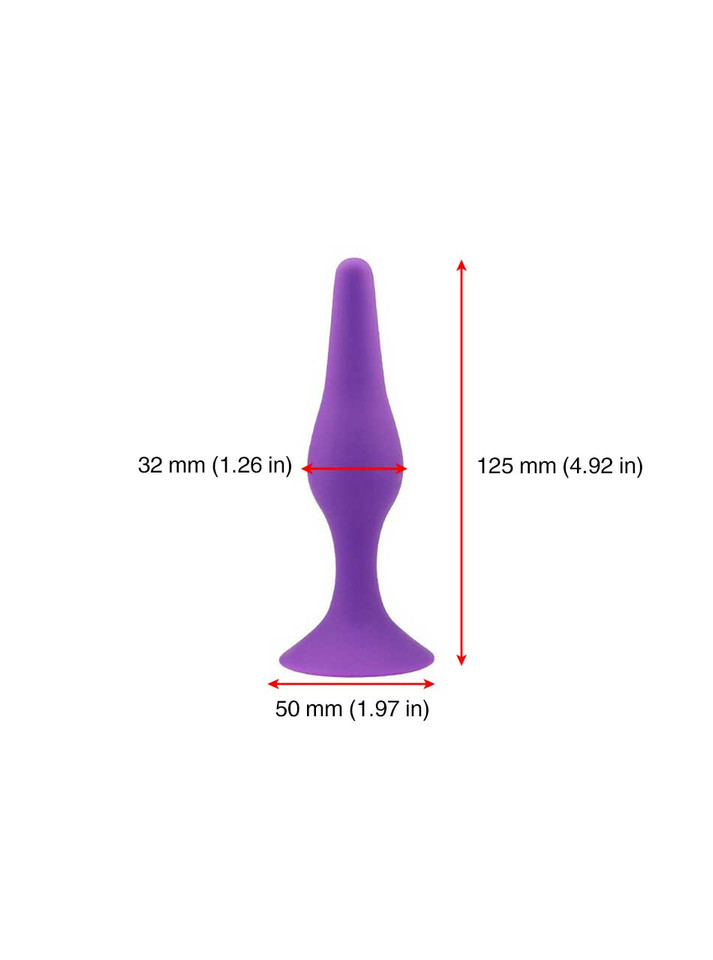 Purple silicone anal plug M size - 32mm diameter 125mm length suction base (50mm base)