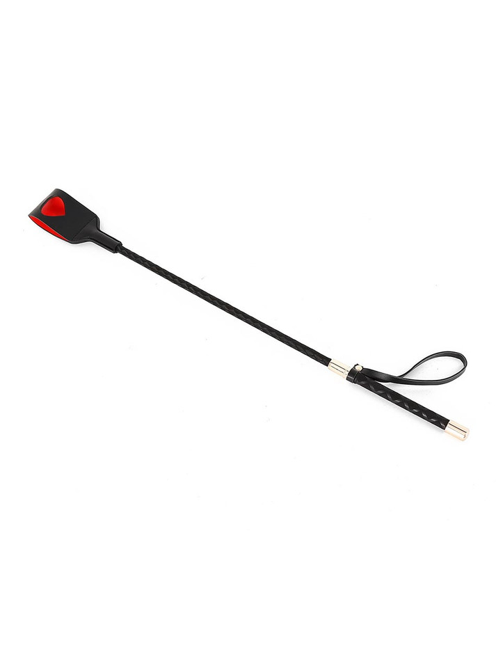 full length riding crop with textured shaft and metal accents