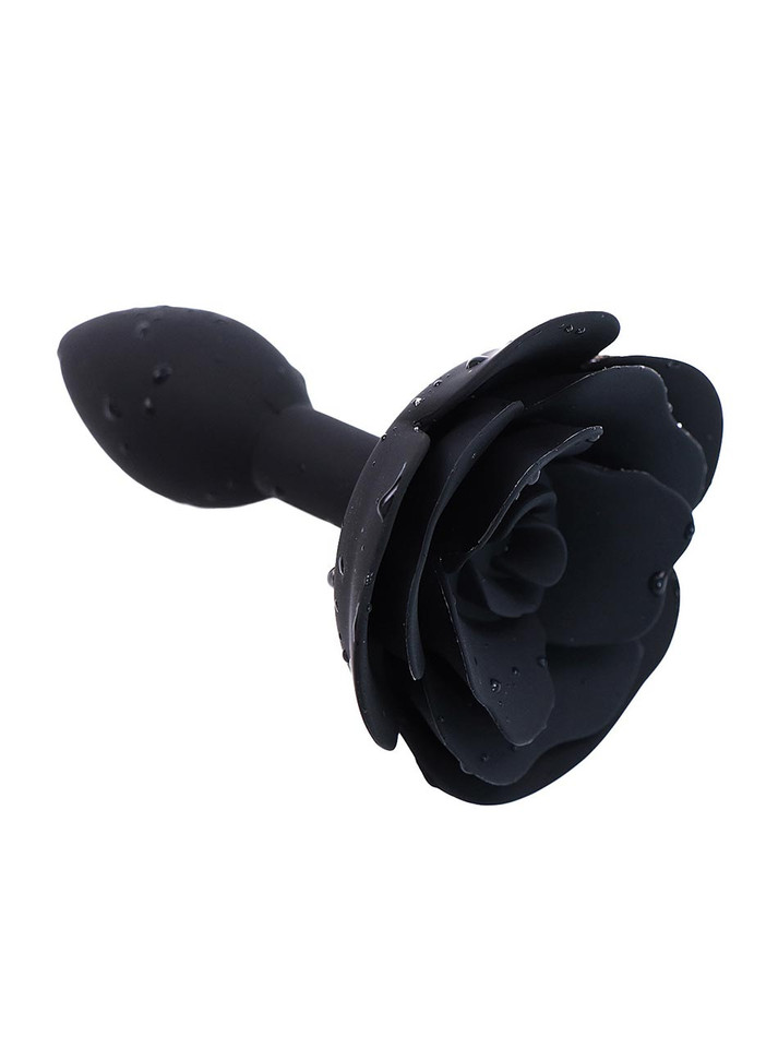 Gothic black flower butt plug side angle