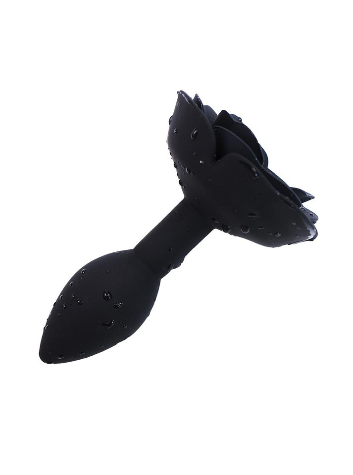 Gothic black flower butt plug side angle