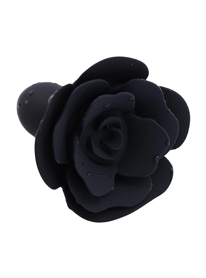 Matte black rose shaped anal plug close-up