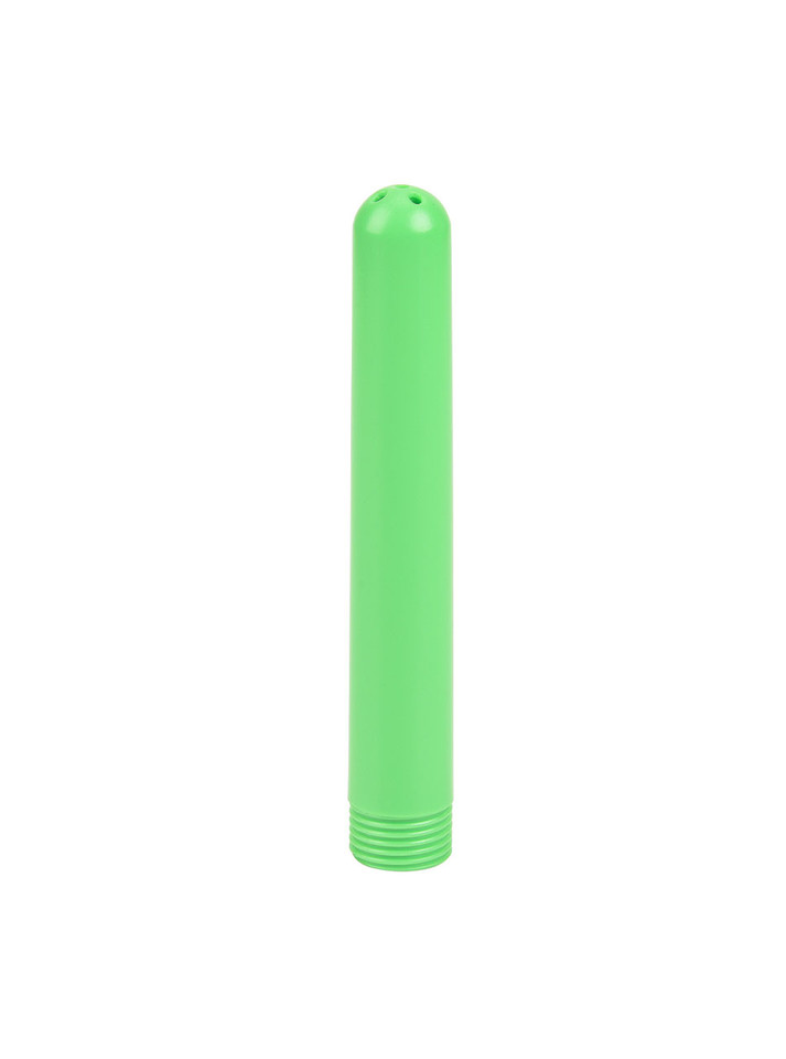 Green ABS thick tube douche nozzle standing upright with rounded multi-hole tip