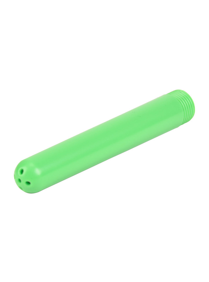 Green ABS thick tube shower douche nozzle angled with rounded multi-hole tip and threaded base