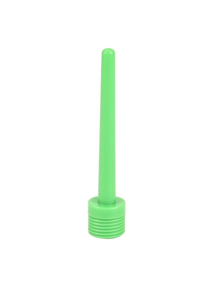 Green ABS slim shower douche nozzle standing upright with threaded base