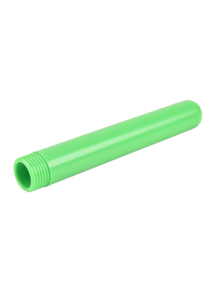 Green ABS thick tube shower douche nozzle shown from side with open threaded connector