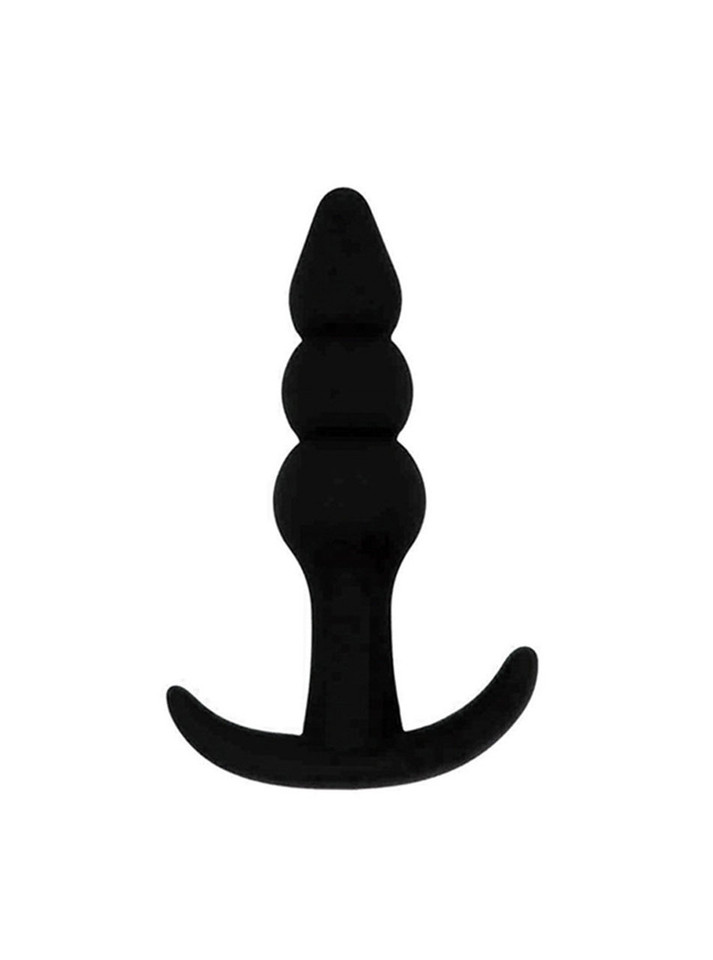 Black silicone three-bulb anal trainer with wide anchor base