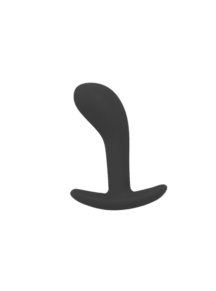 Black medium curved silicone anchor butt plug with smooth rounded head