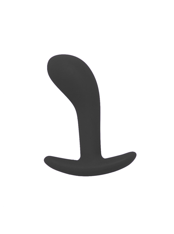 Black large curved silicone anchor butt plug with wide anchor-style base