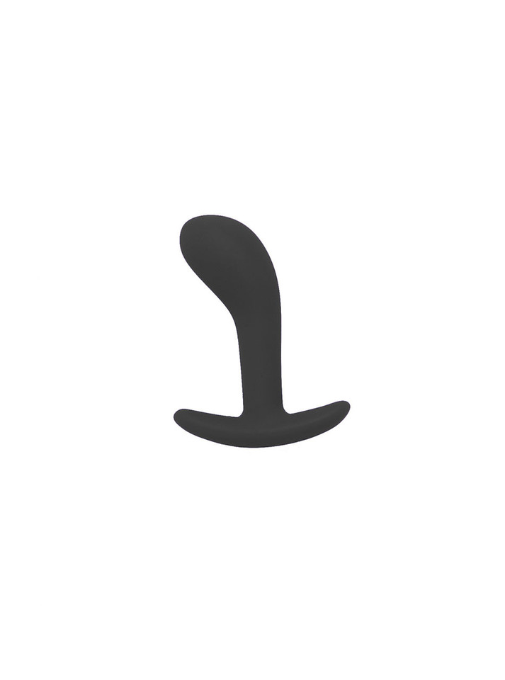 Black small curved silicone anchor butt plug with rounded tip and wide base