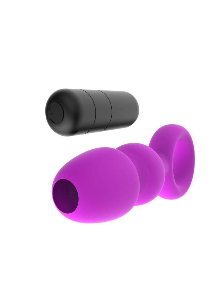 Purple beaded anal plug with removable bullet vibrator