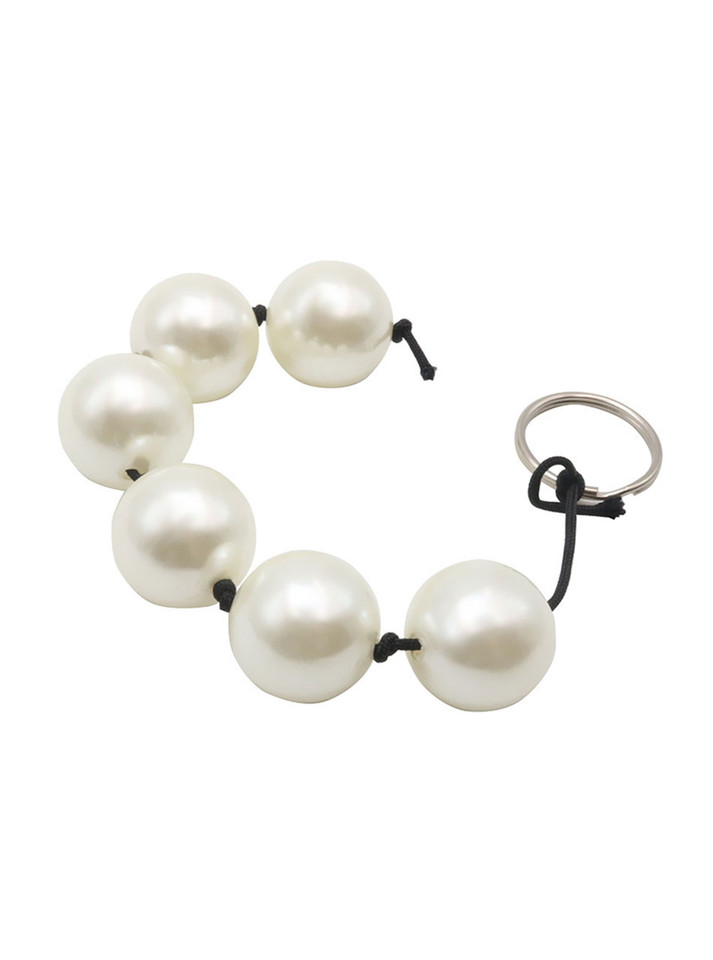 Pearl Pop Pussy Beads with six white pearl beads and metal pull ring