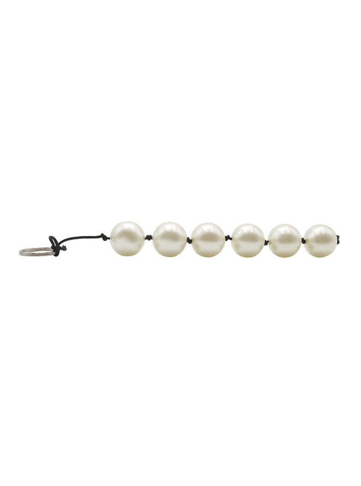 Six pearl bead vaginal toy with black cord and silver pull ring