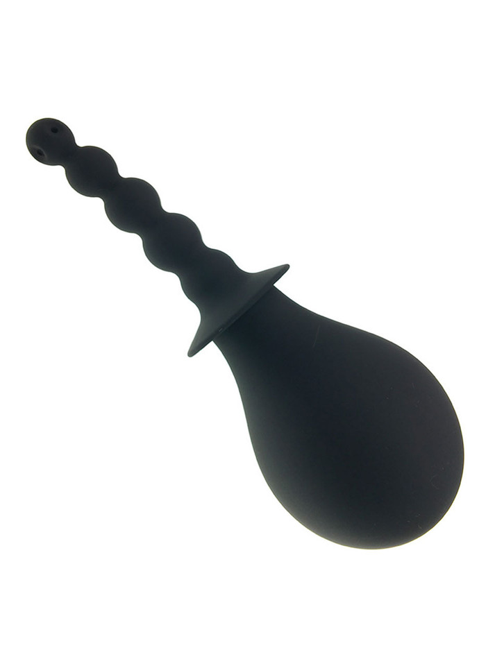 Black silicone anal douche bulb with beaded nozzle and flared guard