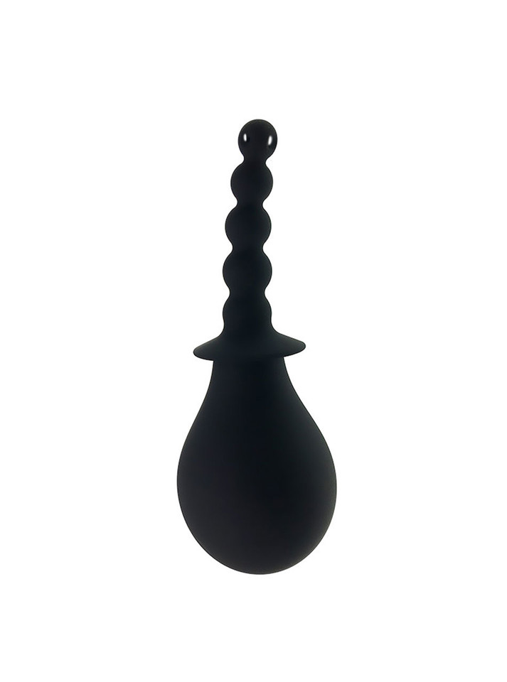 Black silicone beaded anal douche bulb assembled with rounded squeeze bulb