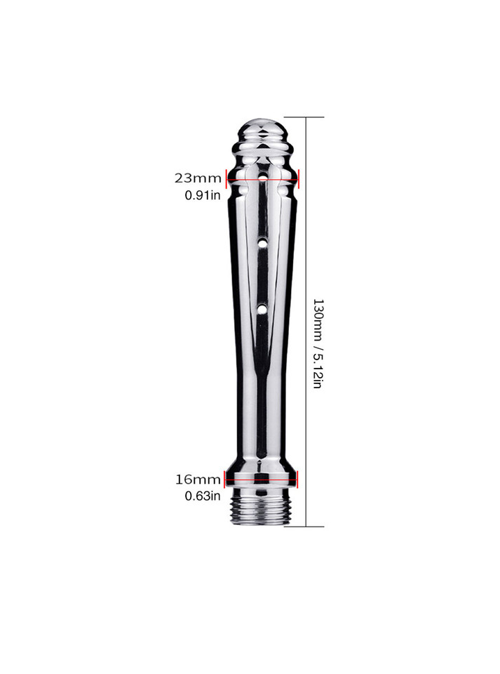 Large Silver Stream aluminium shower douche nozzle size chart showing 130 mm length and 23 mm widest diameter