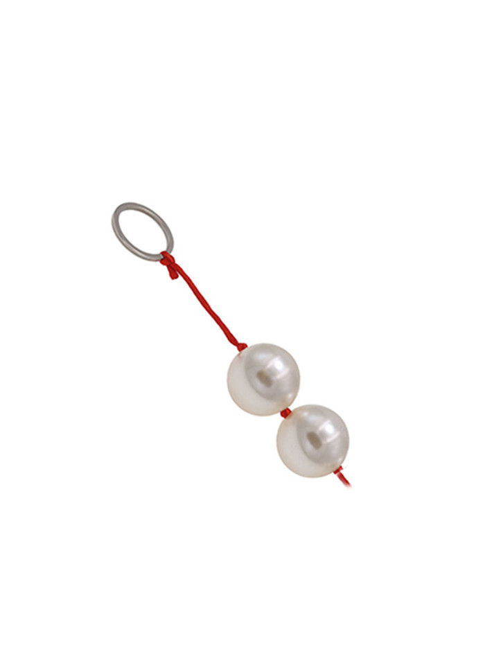 Pearl Pop 2 bead ABS anal beads with pearl-style beads and metal pull ring