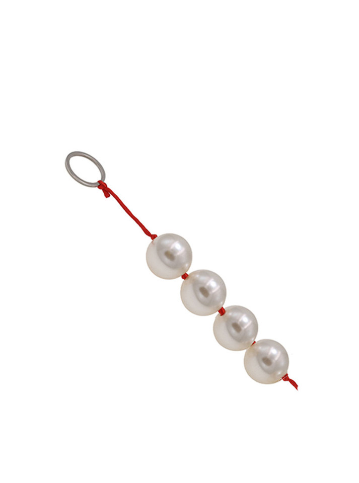 Pearl Pop 4 bead ABS anal beads with red cord and metal pull ring