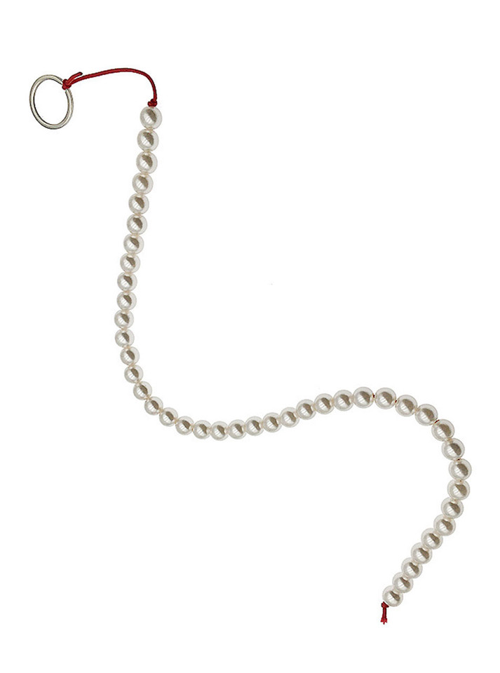 Pearl Trail long pearl-style ABS anal beads with red cord and metal pull ring
