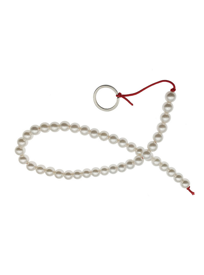 Pearl Trail pearl-style anal bead strand looped with red cord and metal pull ring