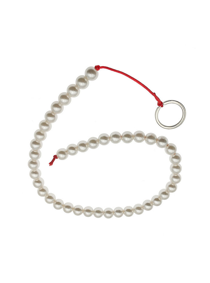 Pearl Trail long ABS anal beads curved with red cord and silver pull ring