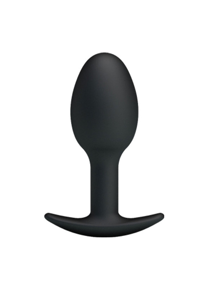 Black silicone anchor butt plug with rounded bulb and curved base