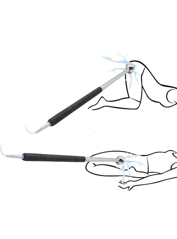 Illustration showing a stainless steel E-Stim Drumstick used for vaginal area and for internal anal electro play