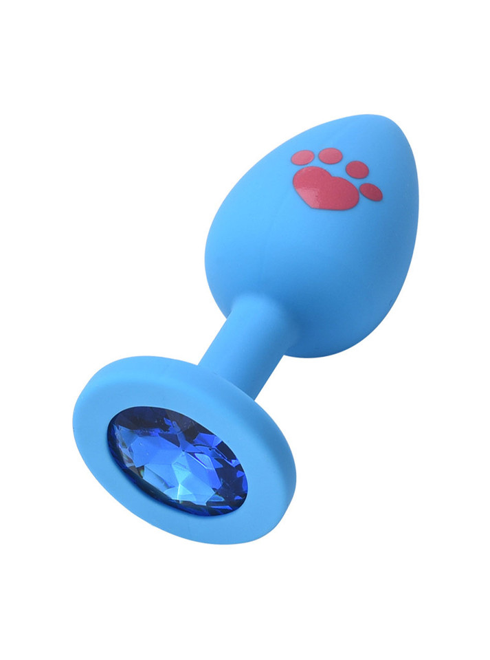 Blue Paw Paw silicone butt plug with paw print detail and blue jewel base