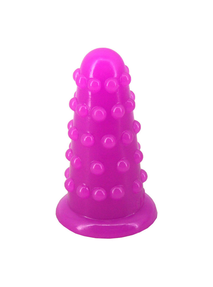 Purple XL nubbed PVC butt plug with rounded tip, textured shaft and flared base