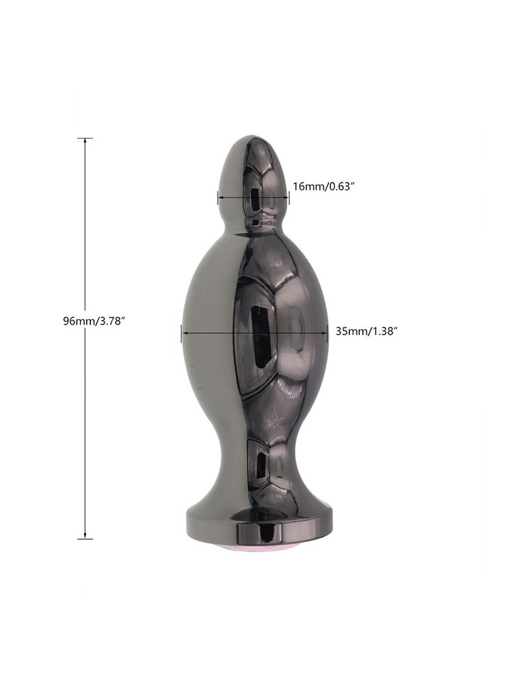 Gunmetal stainless steel weighted butt plug with measurements