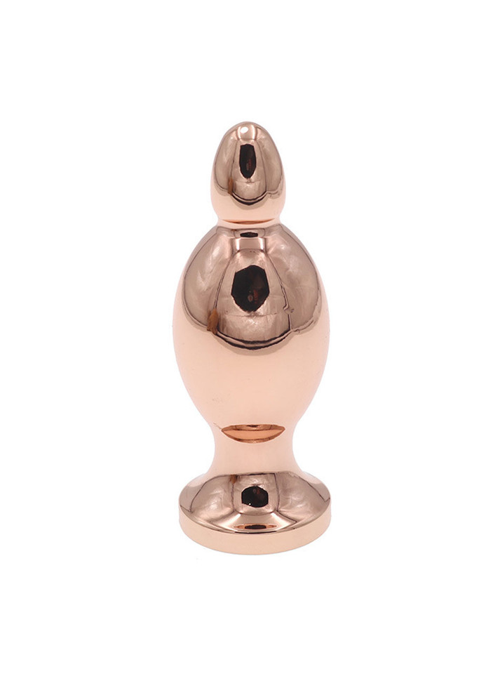 Rose gold stainless steel weighted butt plug with smooth bulb shape and flared base