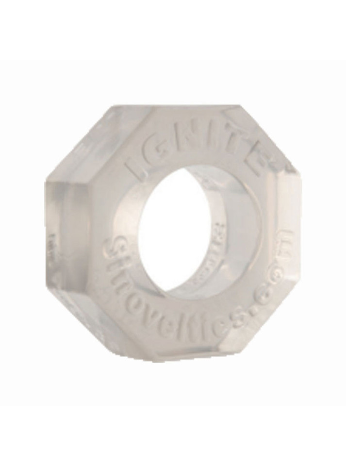 Transparent Big Nutz TPE cock ring with octagonal nut-inspired design and 23 mm (0.91 in) opening.