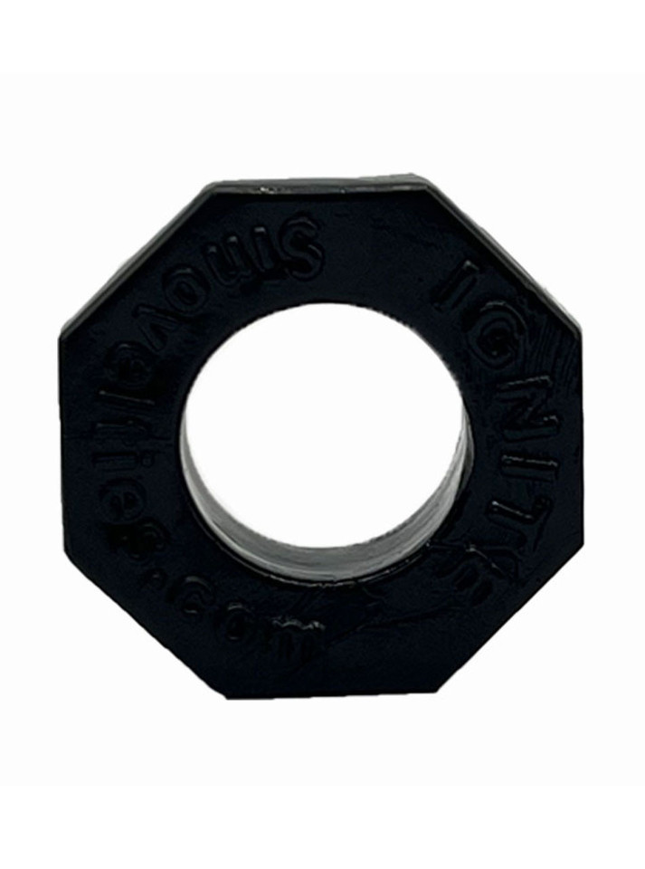 Black Big Nutz TPE cock ring with bold octagonal profile and 23 mm (0.91 in) opening.