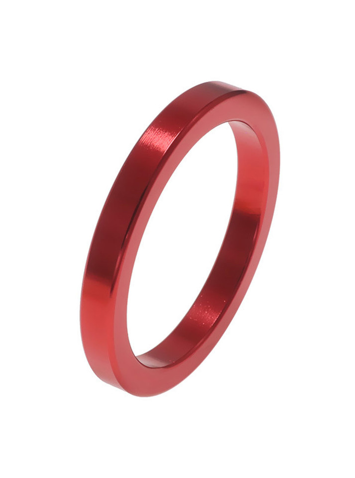 Red solid aluminium cock ring with smooth polished finish.