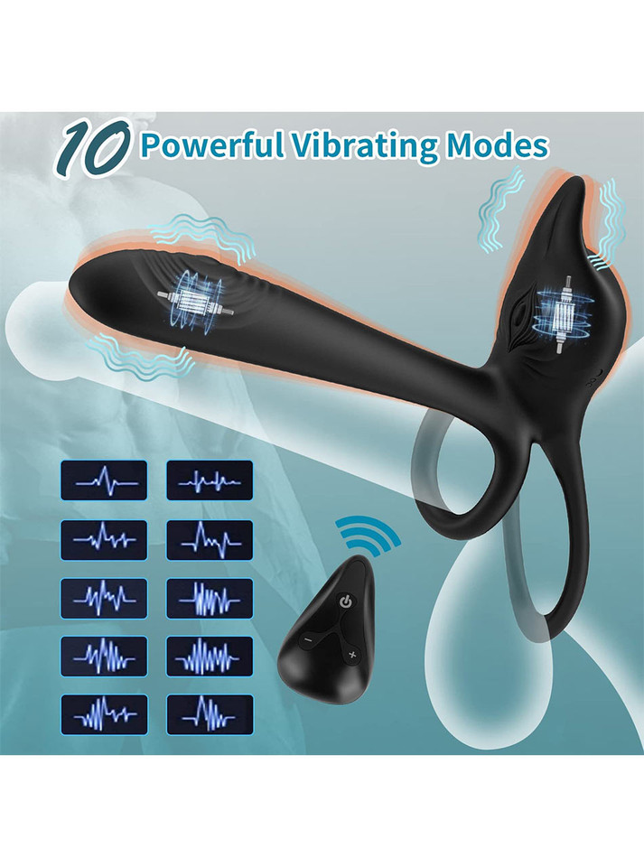Remote vibrating cock ring with 10 vibration modes and dual stimulation zones
