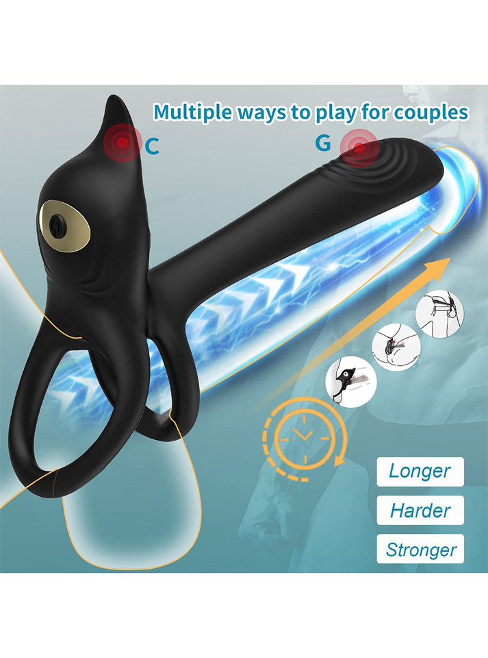 Little Devil vibrating cock ring showing C-spot and G-spot stimulation points for couples play