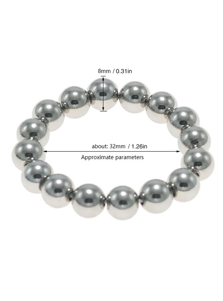 Stainless steel beaded cock ring with 32 mm inner diameter and 8 mm beads