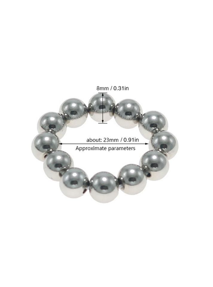 Stainless steel beaded cock ring with 23 mm inner diameter and 8 mm beads