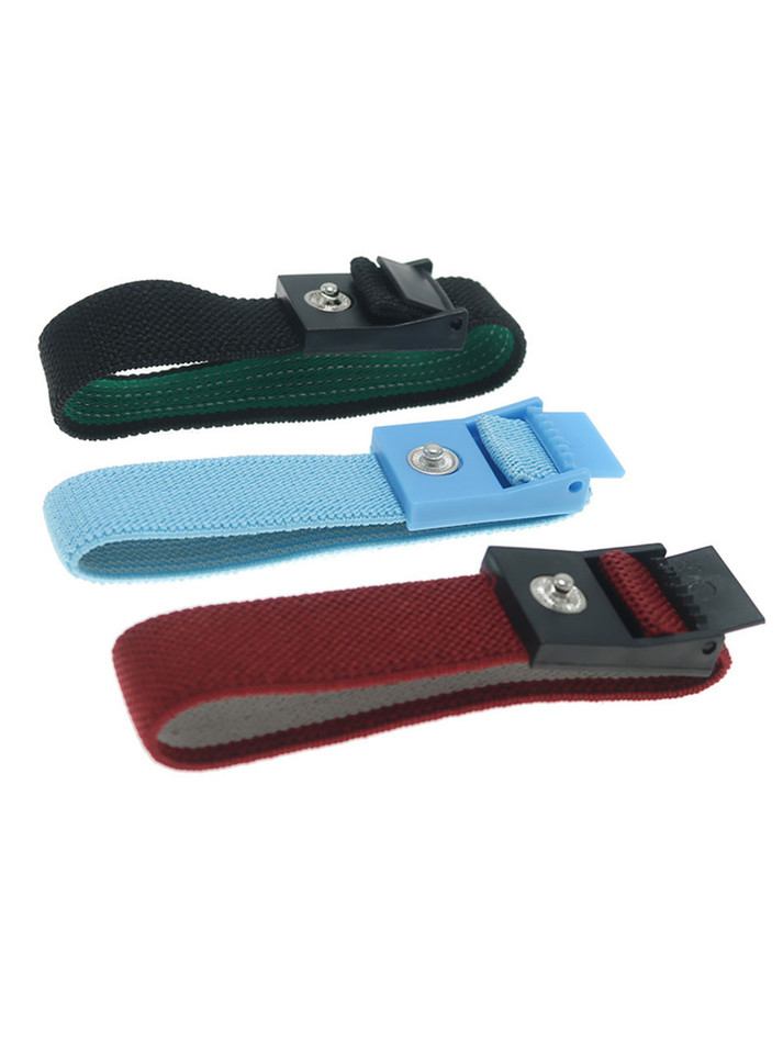 Adjustable conductive e-stim straps in black blue and red with buckle clips
