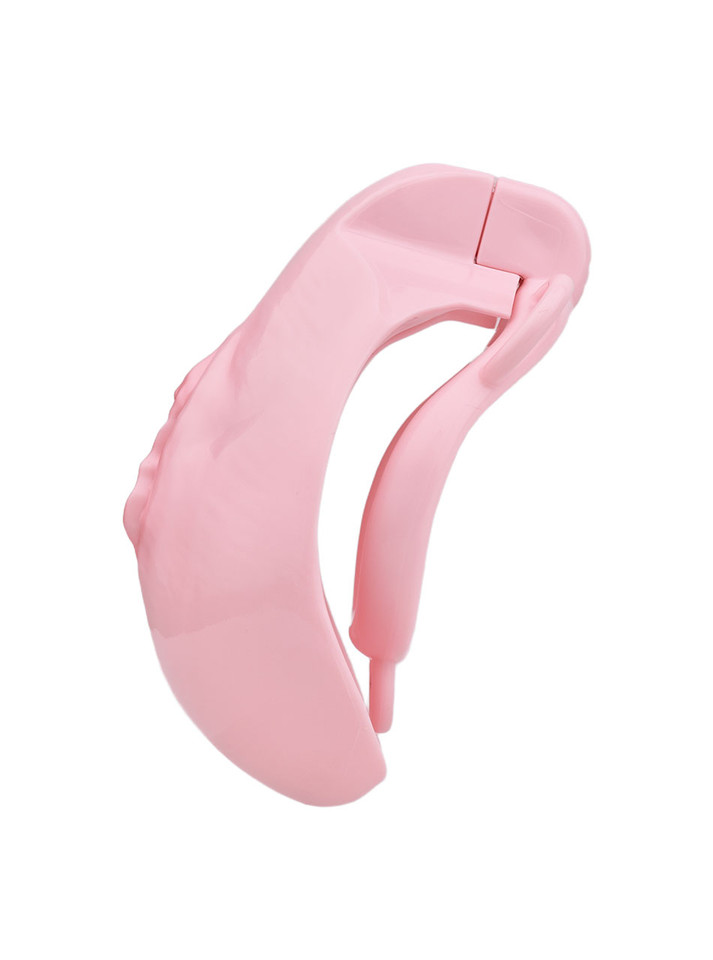 pink locking resin vagina chastity cage side profile with internal restraint section