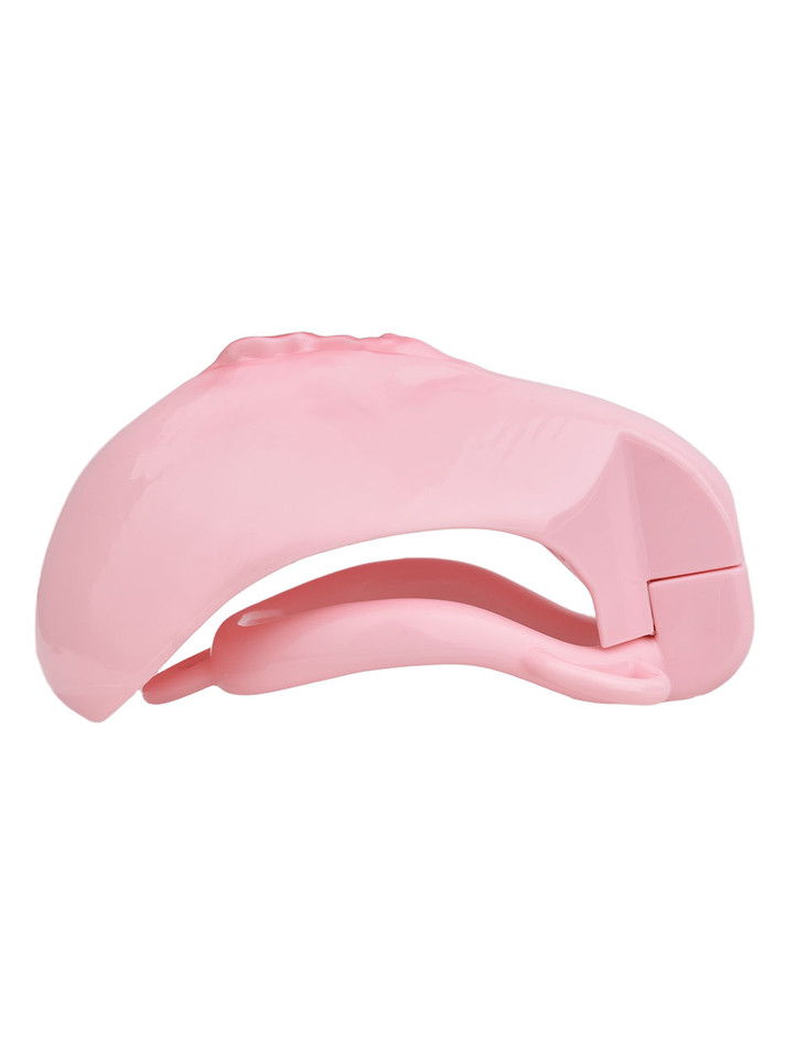 pink resin vagina chastity cage opposite side profile with locking section