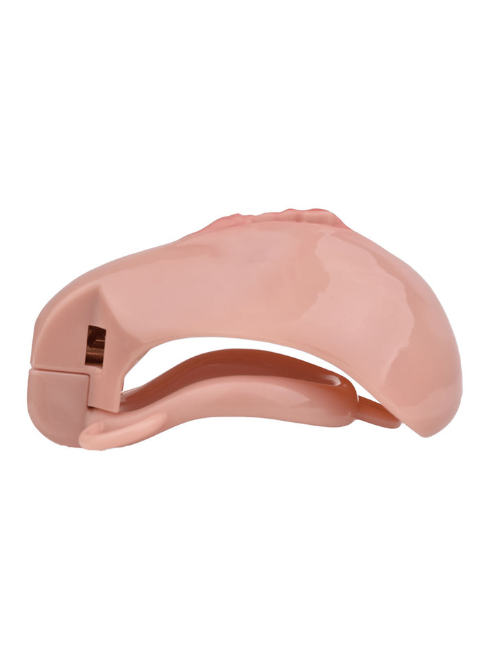 nude resin vagina chastity cage opposite side profile with locking section