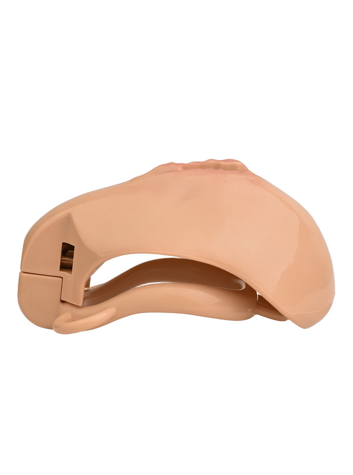 tan resin vagina chastity cage opposite side profile with locking section