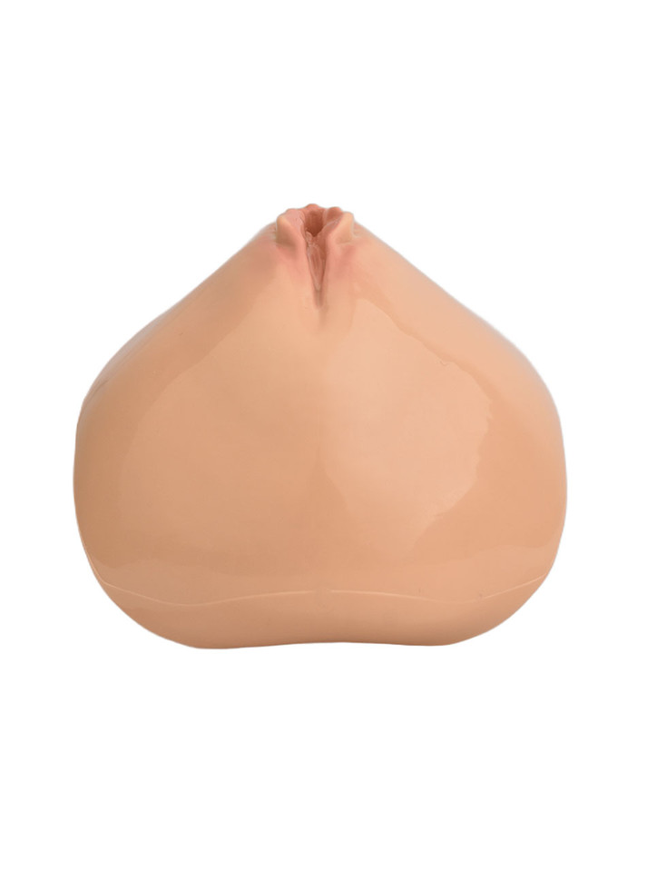tan resin vagina chastity cage rear view showing smooth shell shape