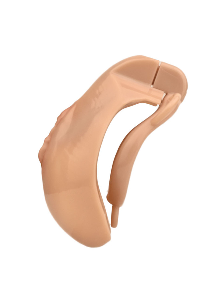 tan locking resin vagina chastity cage side profile with internal restraint section