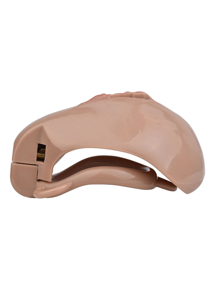 Deep Nude resin vagina chastity cage opposite side profile with locking section