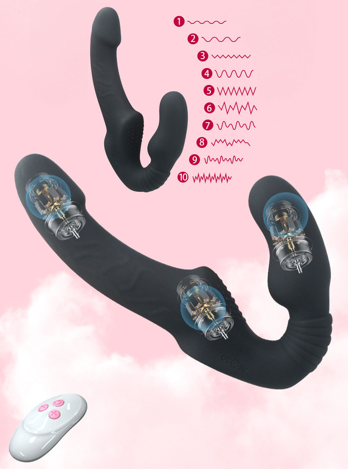 Black triple motor double penetration vibrator with 10 vibration modes and remote