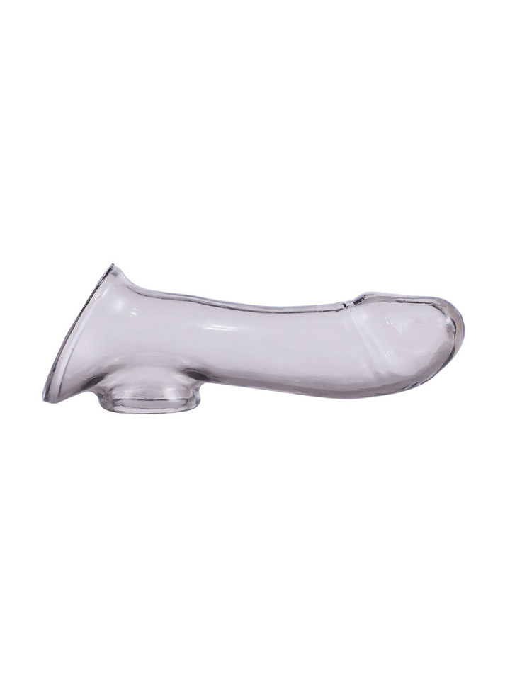 Crystal Black smooth curved hollow TPE penis sleeve shown from the side