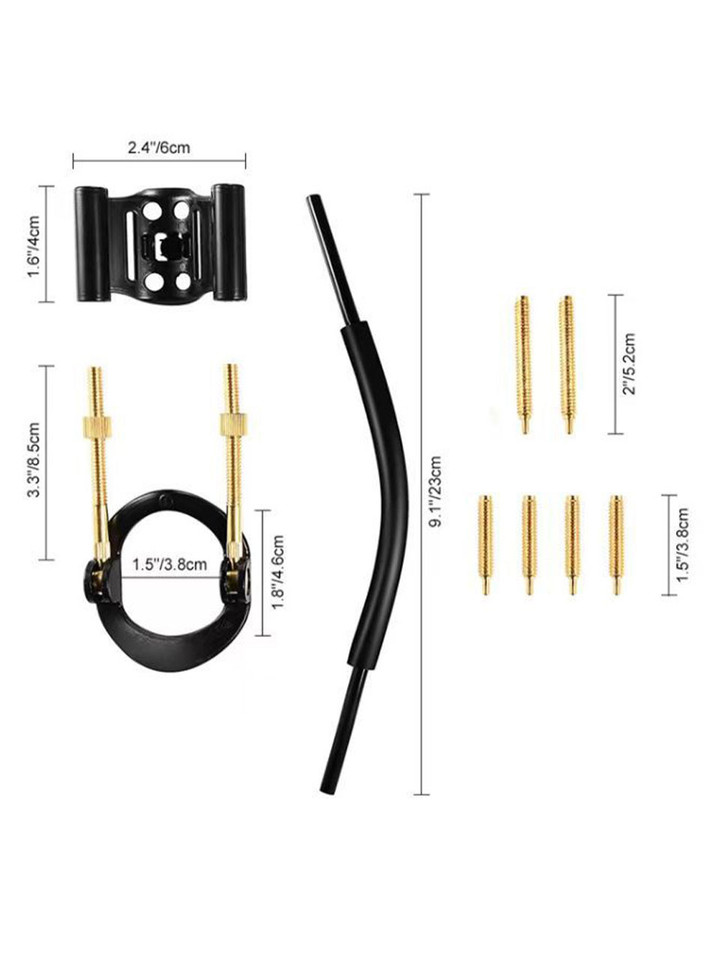 Heavy-duty black penis stretcher device in separated parts with dimensions
